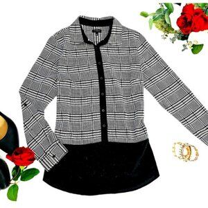 Talbots Women's Blouse Size Small Black White Herringbone Lightweight Office